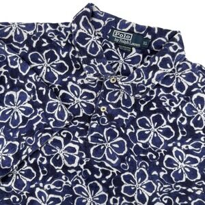 Vintage Polo Ralph Lauren Mens XL Blue White Hawaiian Cotton Pique Polo Shirt